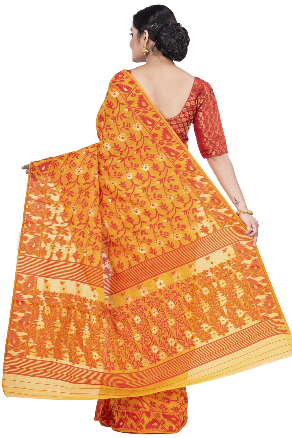 Yellow Blended Cotton Kanak_Jmdni Jamdani Saree (685)